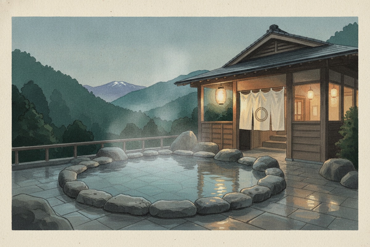 Illustrated scene of Charter hot spring "Yu"