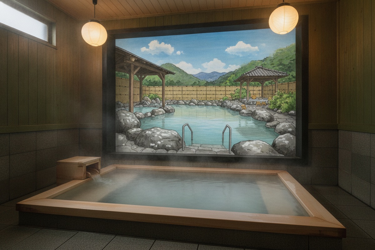Illustrated scene of Myoban Yu-no-Sato Private Bath