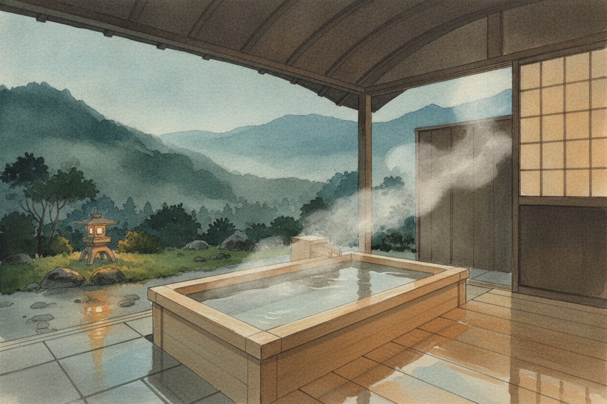 Illustrated scene of The Ryokan Tokyo Yugawara