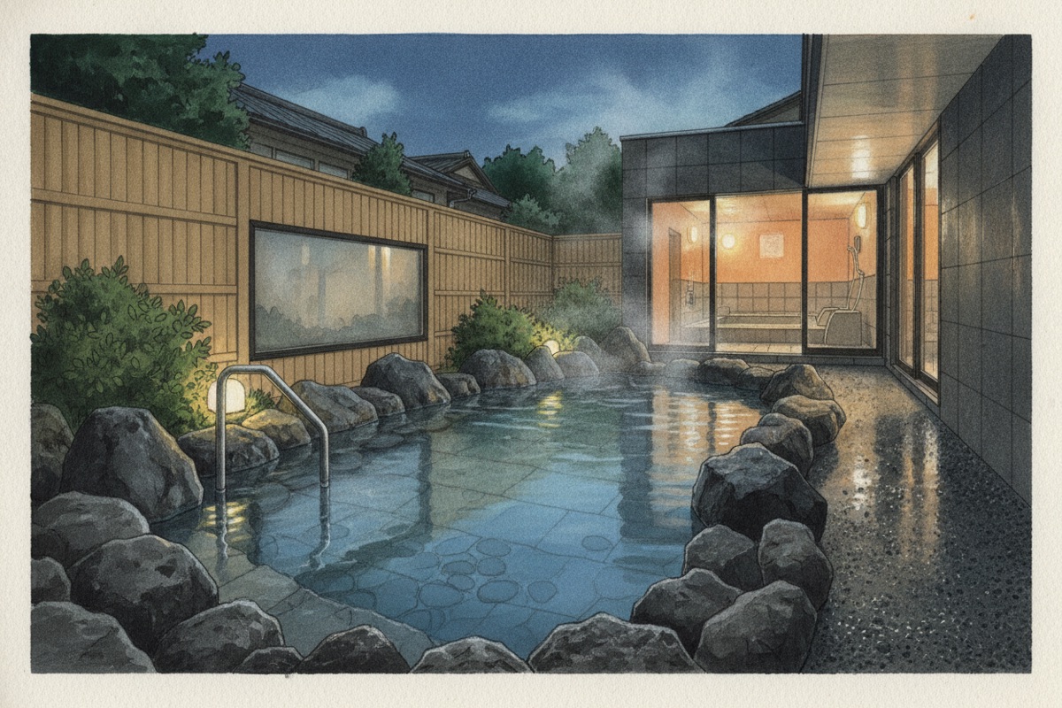 Illustrated scene of King of Ofuro Konandai shop