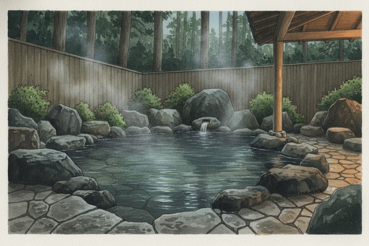 Illustrated scene of Beppu Ohirayama Onsen OKATANOYU