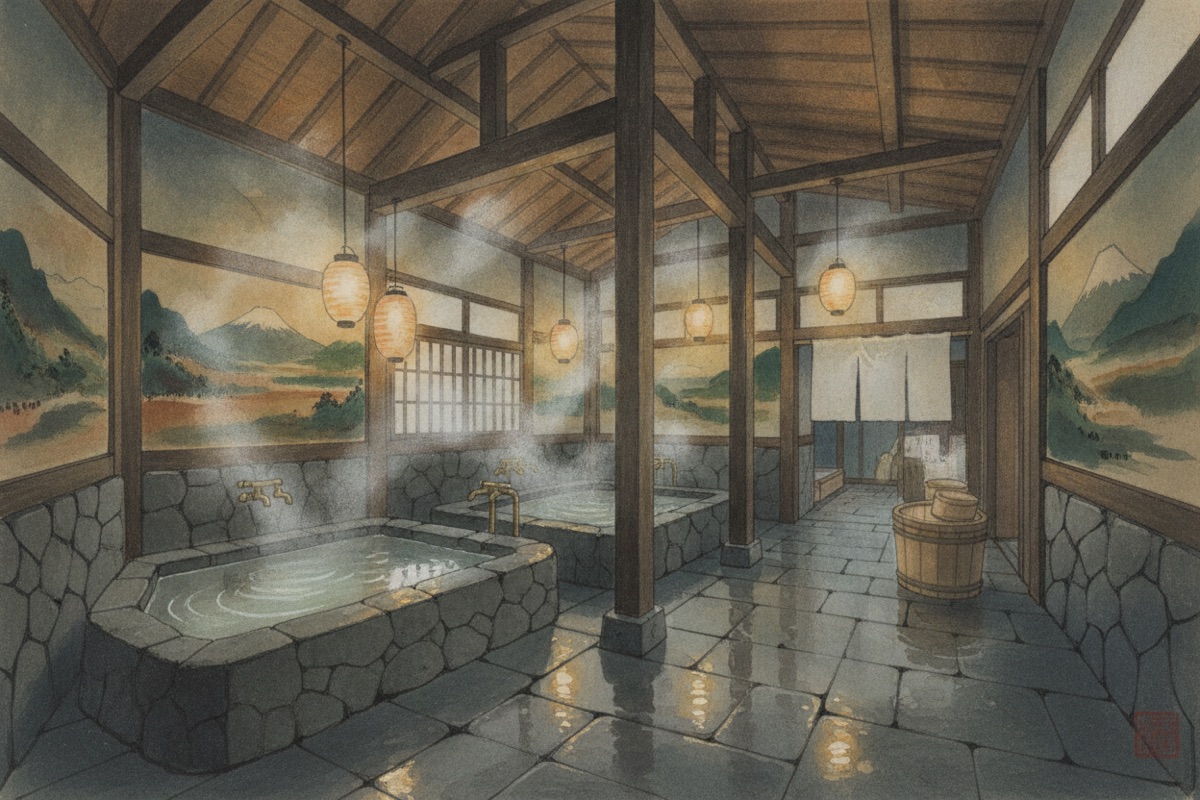 Illustrated scene of Maeda onsen