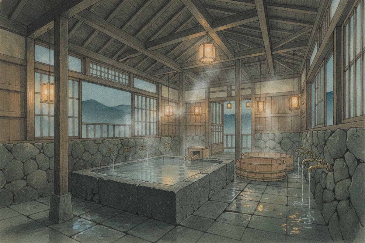 Illustrated scene of Kotobuki onsen