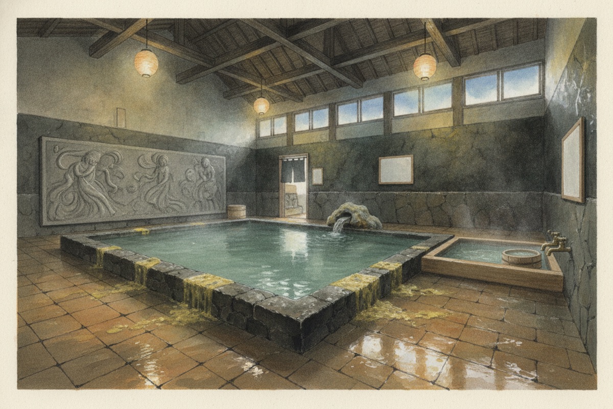 Illustrated scene of Kazawa Onsen Momijikan Day-use Onsen