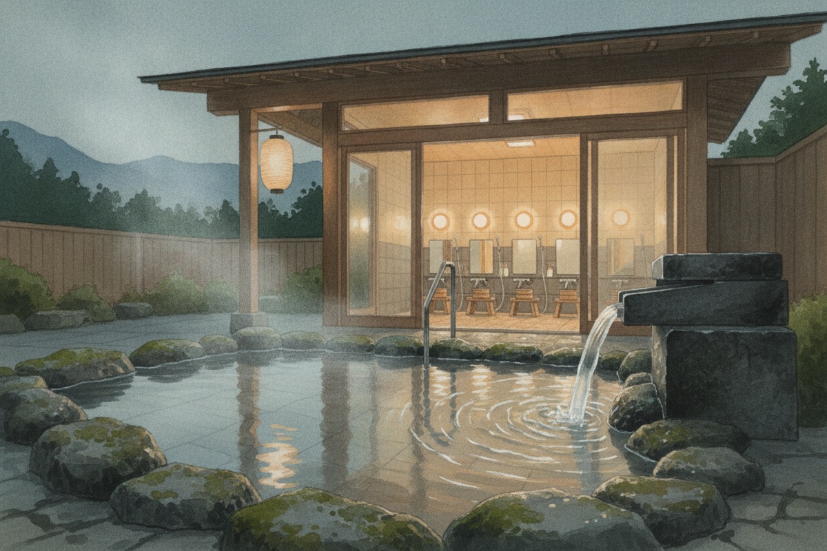 Illustrated scene of Horita Hot Spring
