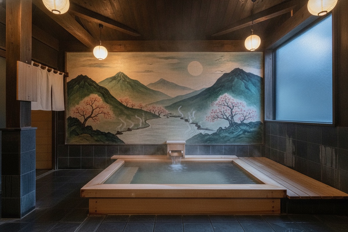 Illustrated scene of Choei-no-Yu Public Bath