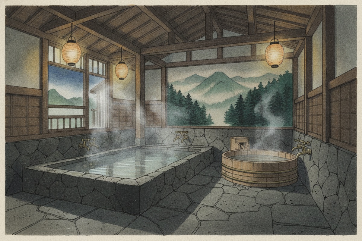 Illustrated scene of Fujimi onsen