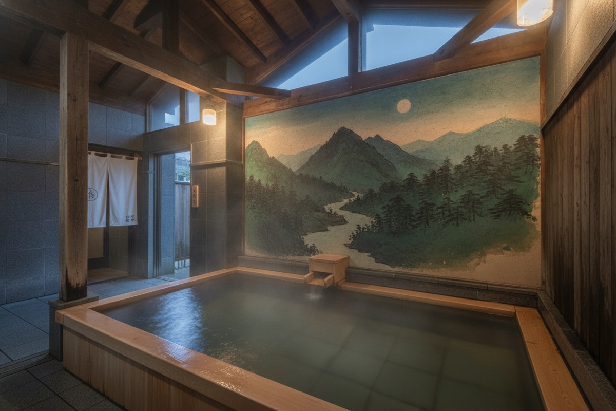 Illustrated scene of Naikamado Onsen