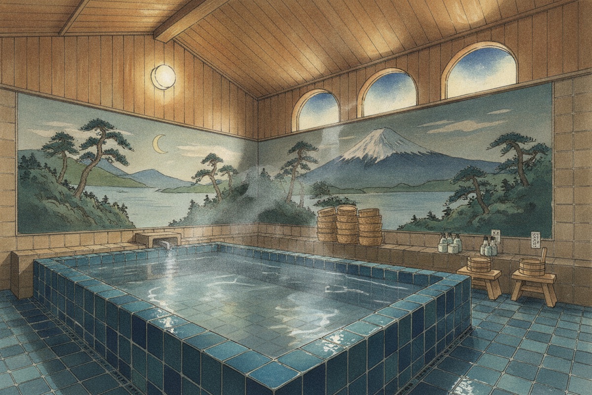 Illustrated scene of Shirani Onsen Fureai-no-Yu