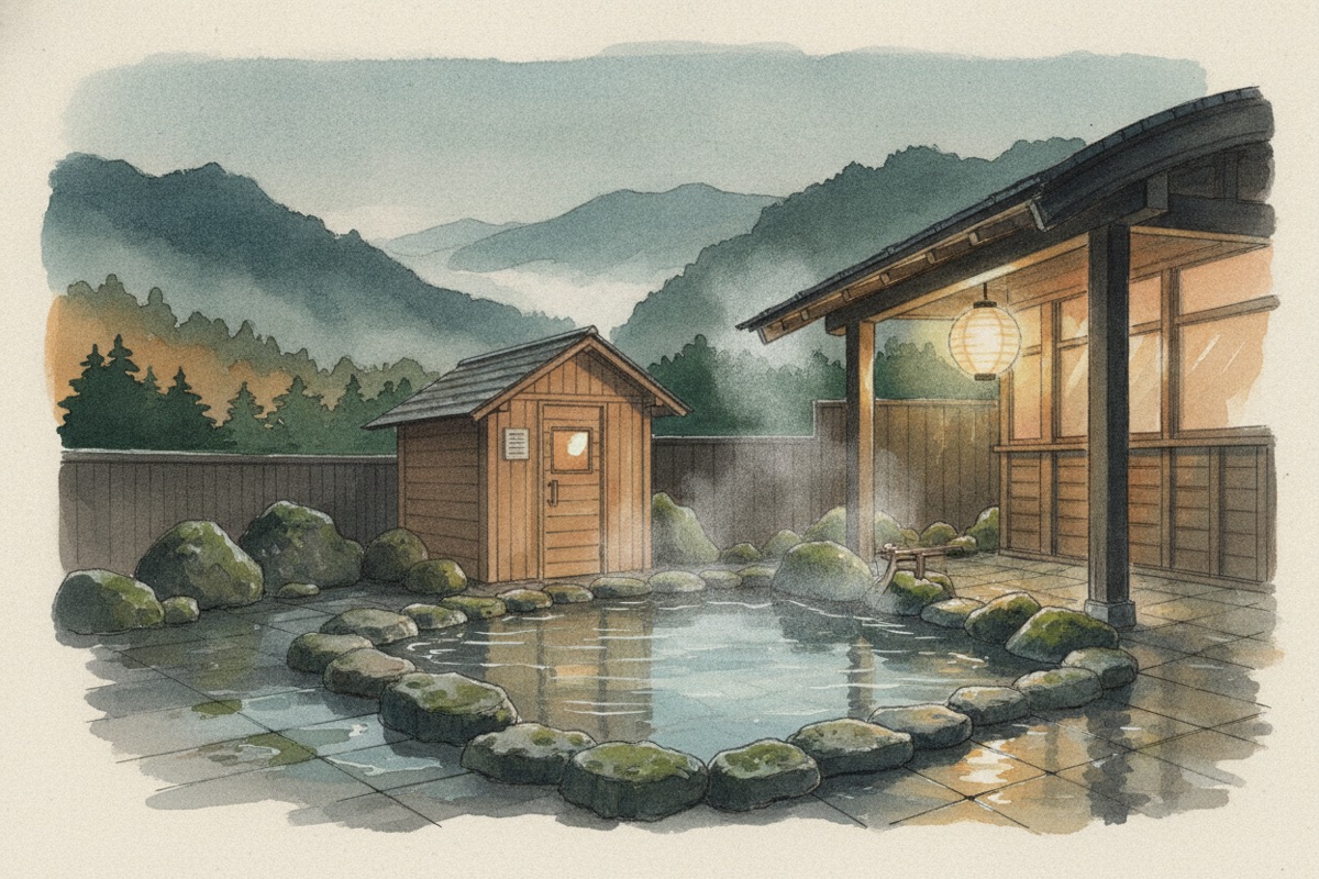 Illustrated scene of The Spa Mikazuki-no-Yu