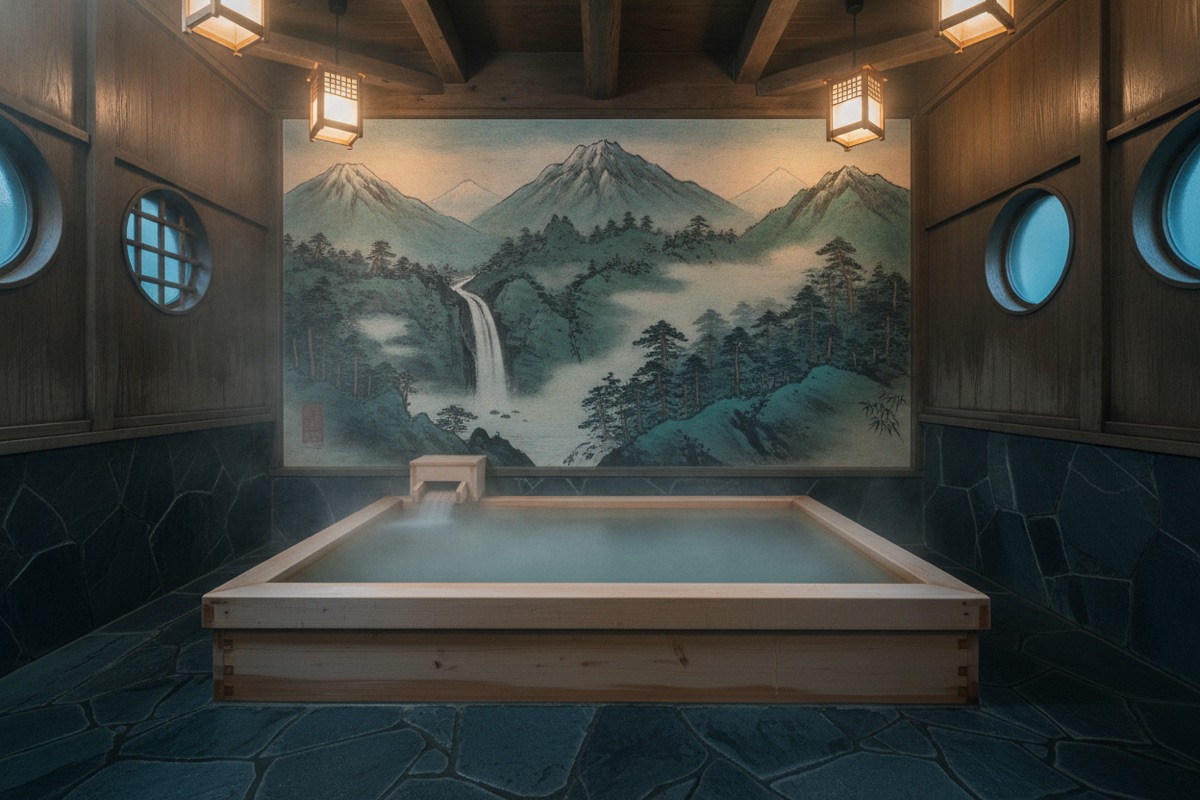 Illustrated scene of Okina-no-Yu (Yubatake Source)