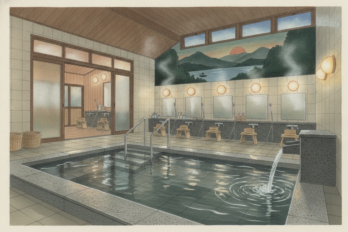 Illustrated scene of Hamada Onsen