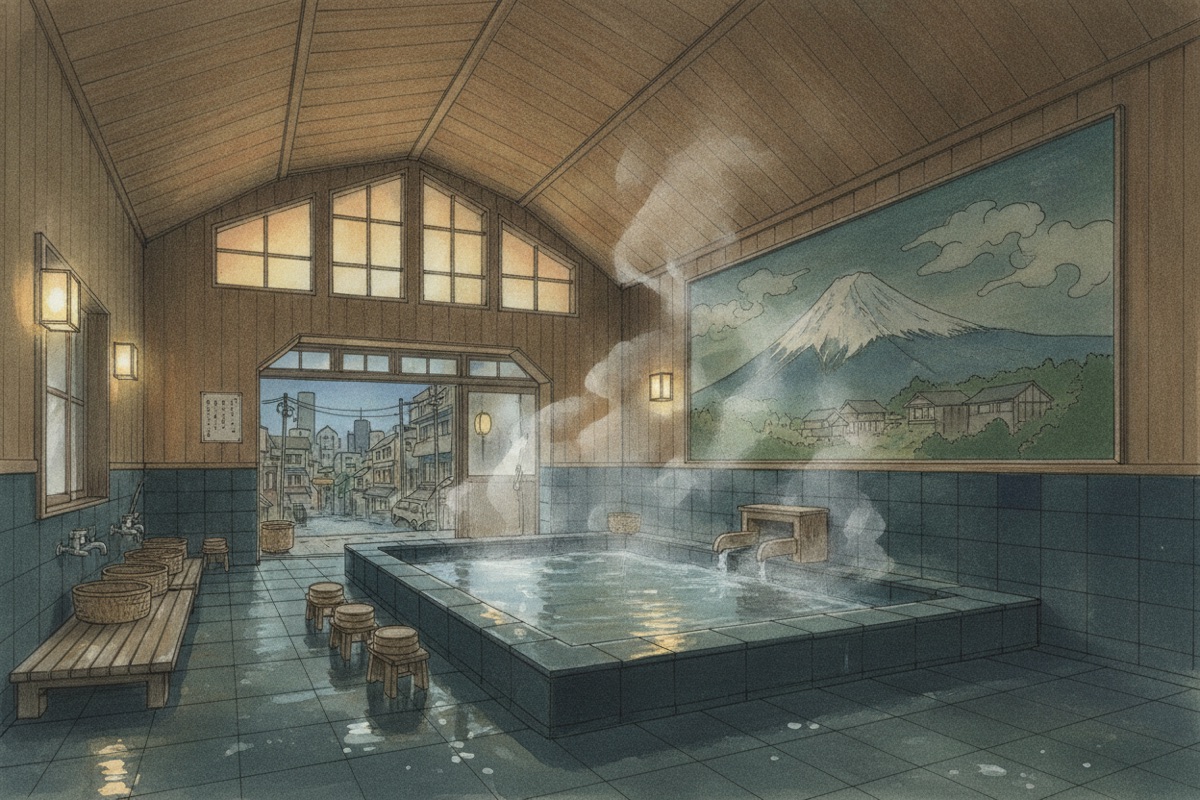 Illustrated scene of Suehiro-yu