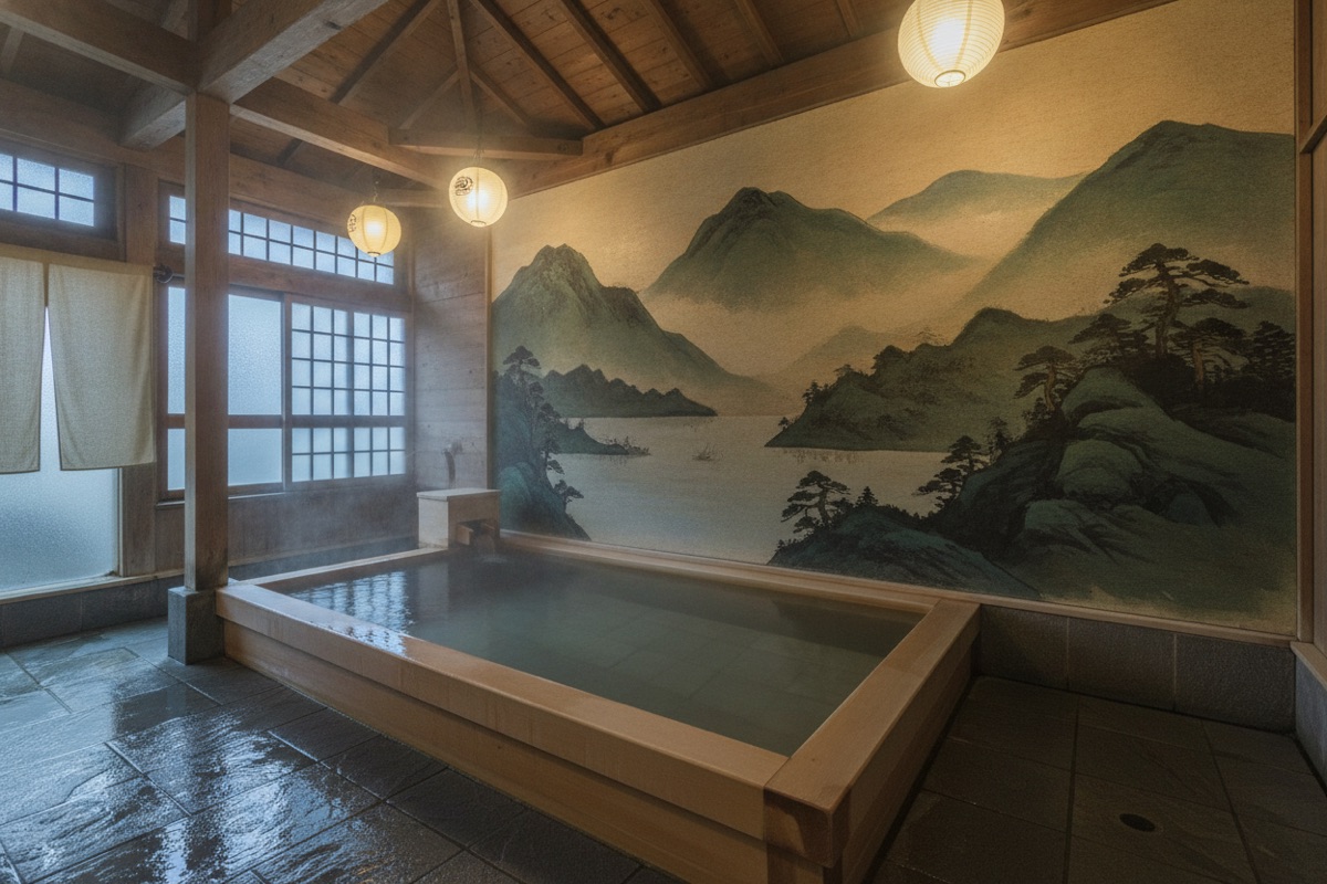 Illustrated scene of Sumiyoshi onsen