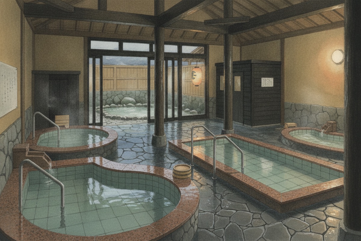 Illustrated scene of Hyotan Onsen