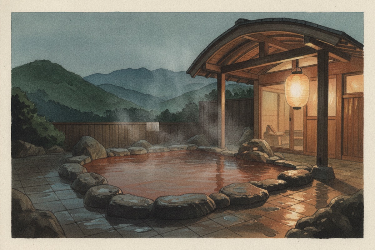 Illustrated scene of Mikoto Pia Honobono Onsen Hall