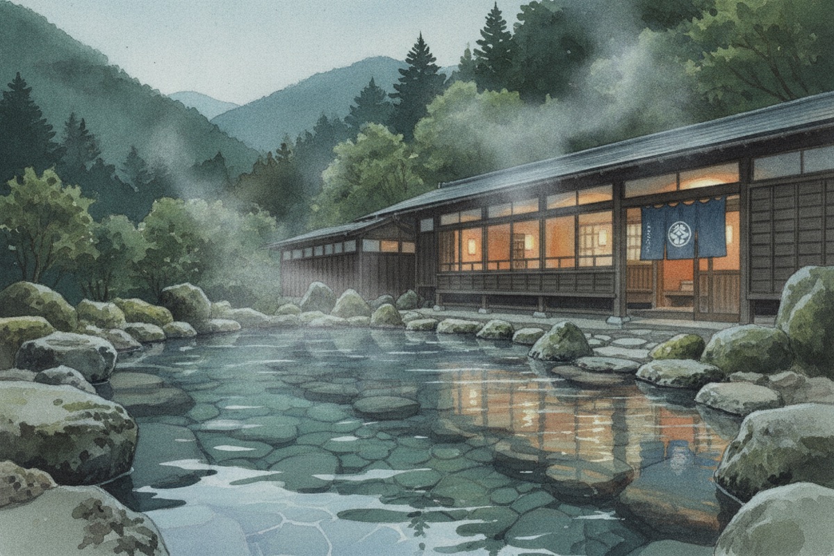 Illustrated scene of Taisho Yufunohana / Secret Hot Springs: Drops of Heaven and Earth
