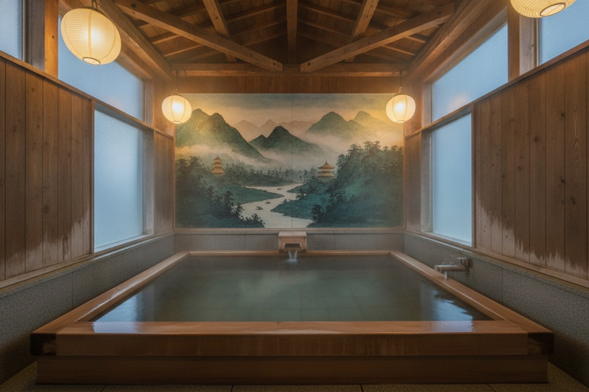 Illustrated scene of Keirin onsen