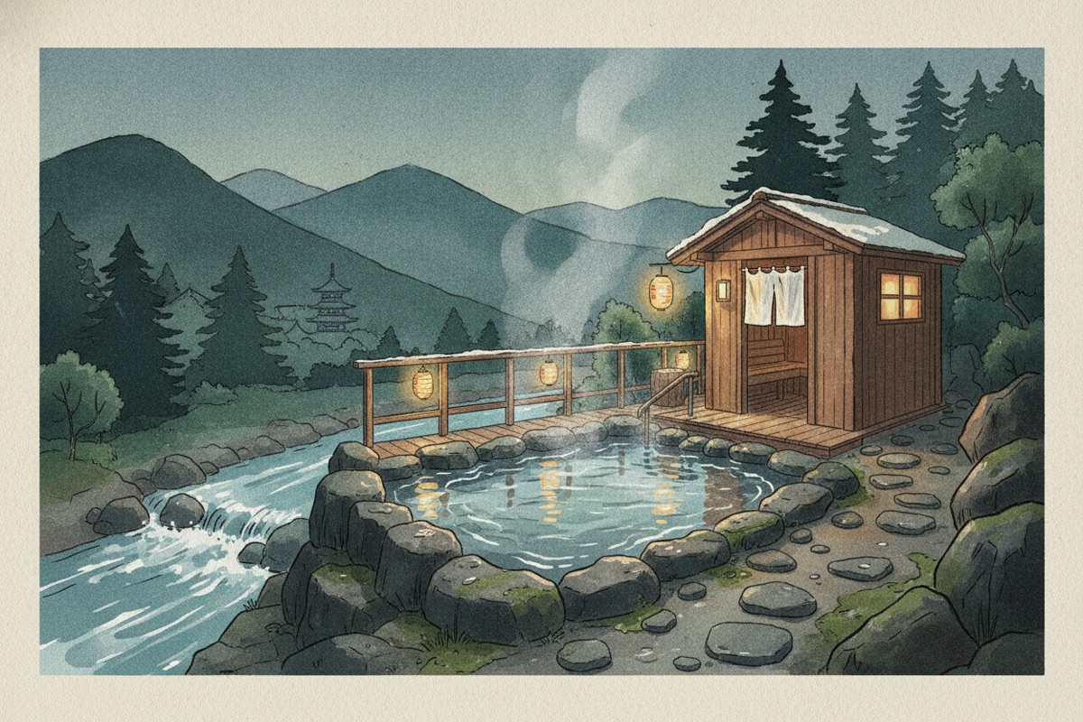 Illustrated scene of Tenzan Onsen