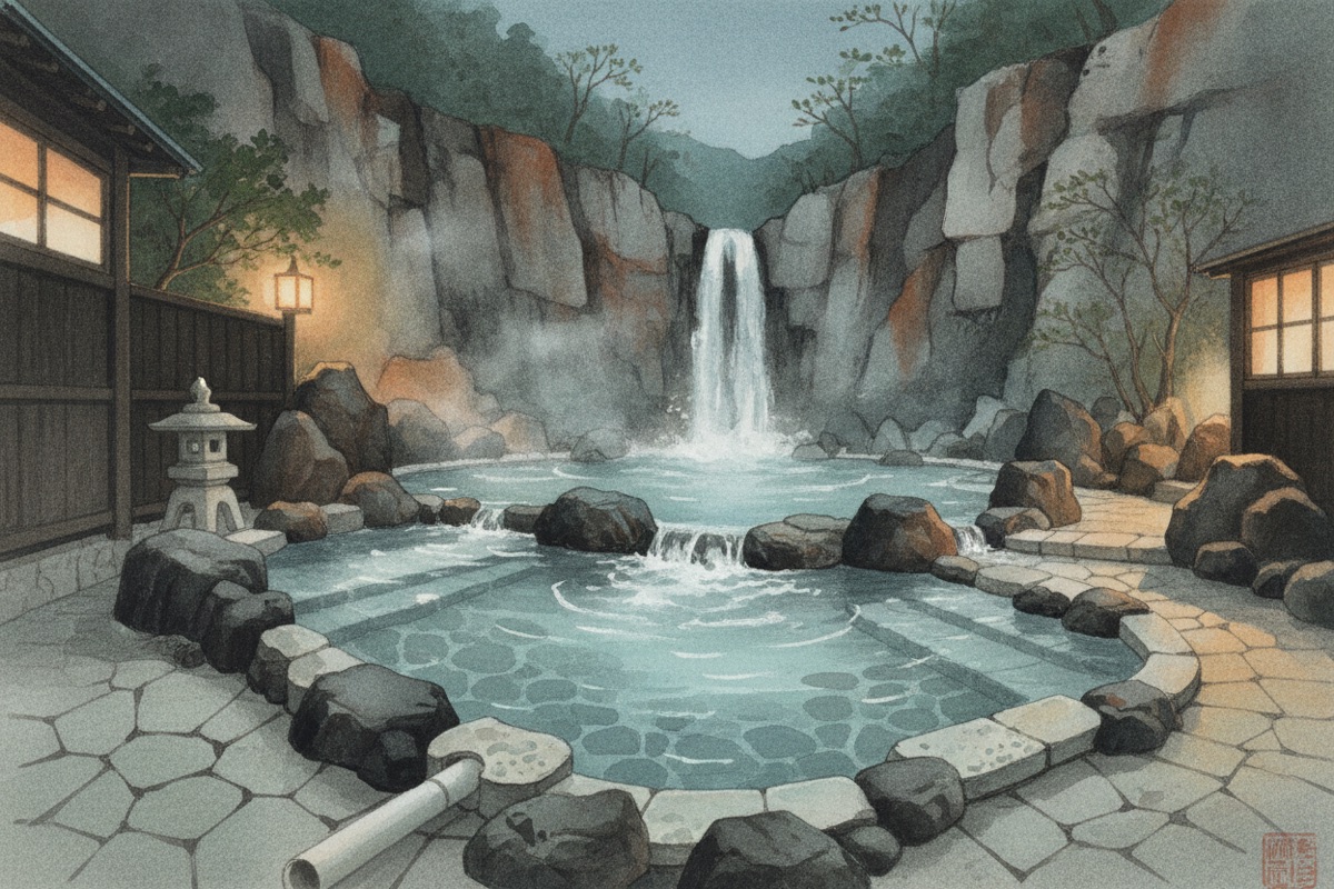 Illustrated scene of Akagawa Onsen